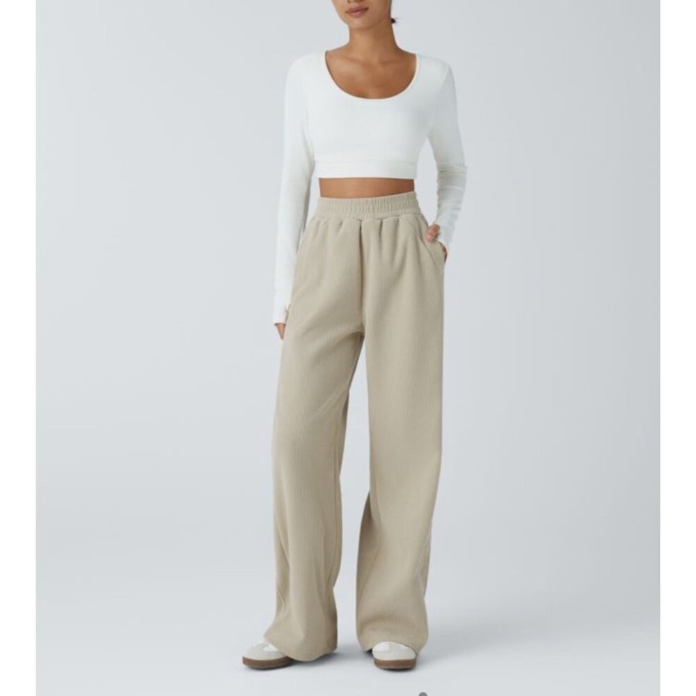Halara High Waisted Side Pocket Straight Leg Mop Corduroy Casual Pants Sz XL Tal - Picture 2 of 11